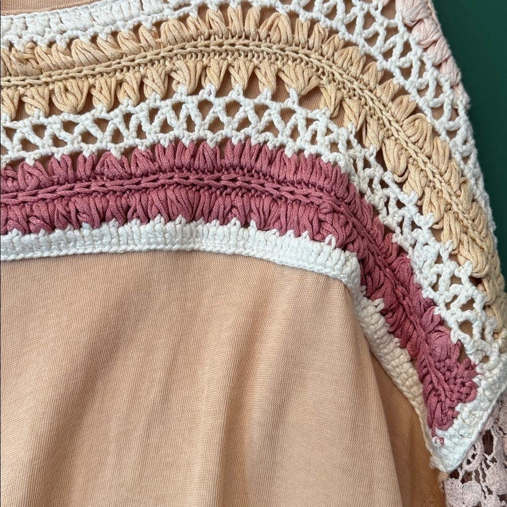 Free People Brown Sugar Combo High Hopes Lace Sleeve XS Crochet Top - Picture 3 of 7